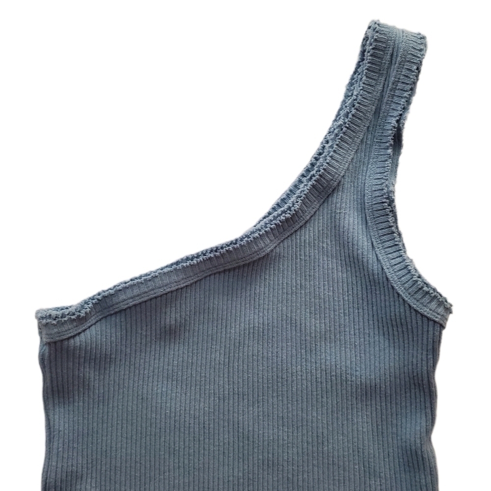 URBAN OUTFITTERS One Shoulder Ribbed Cropped Tank Top Summer Blue Size M EUC - Picture 5 of 13